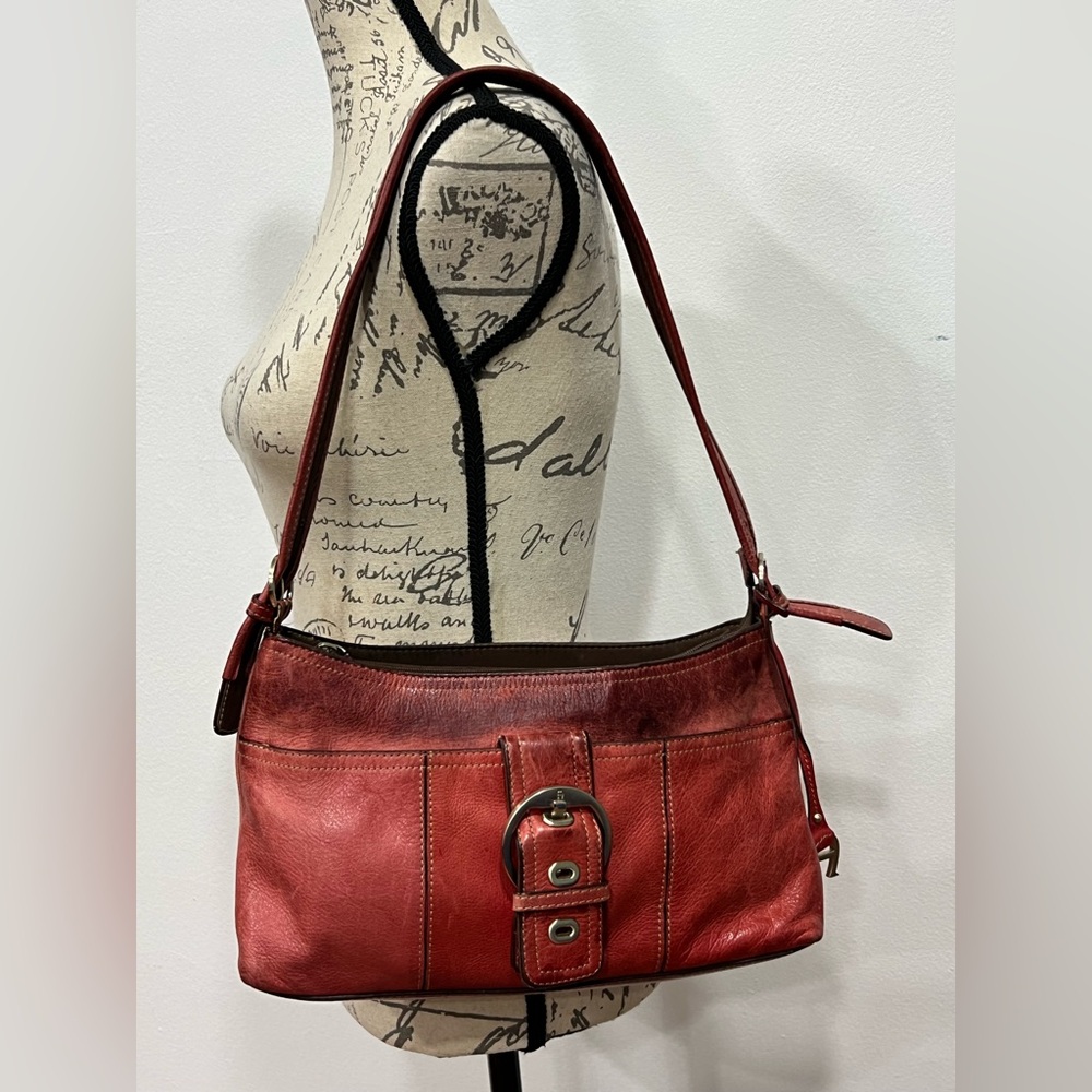ETIENNE AIGNER Leather Shoulder Bag Red Purse Distressed